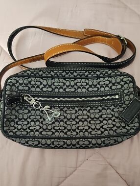 Coach RARE  VINTAGE  Black & Gray Signature Monogram Crossbody with Tan Strap